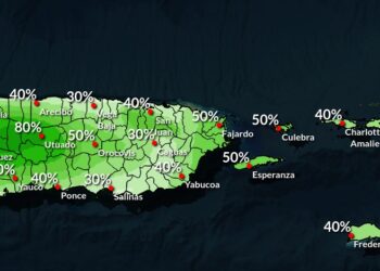 Mapa probabilidad de lluvia en la tarde. (SNM)